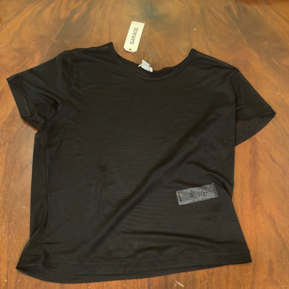 Garage large sheer see-through black short sleeve fitted shirt nwt